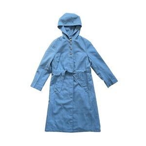 Mode True Vintage Button Up Hooded Rain Coat Trench Coat Midi Casual Jacket M